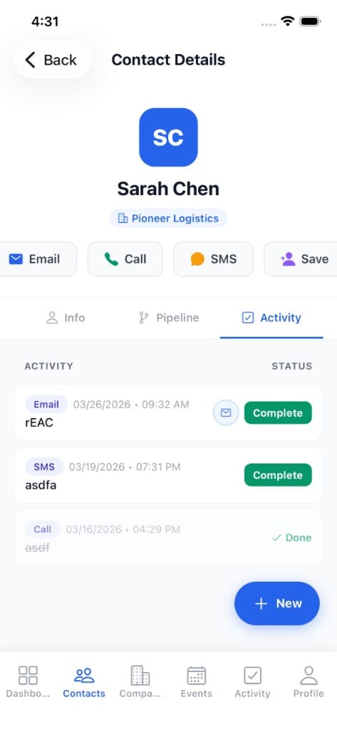 Contact detail with activity